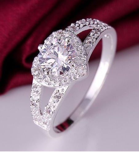 Herz-Ring Silberfarben Klarer AAA Zirkonia Versprechensring für Frauen Ehering Schmuck Größe