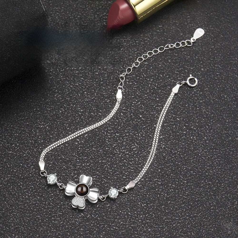 Sterling Silver Bracelet Language Photo Projection Minimalist Model