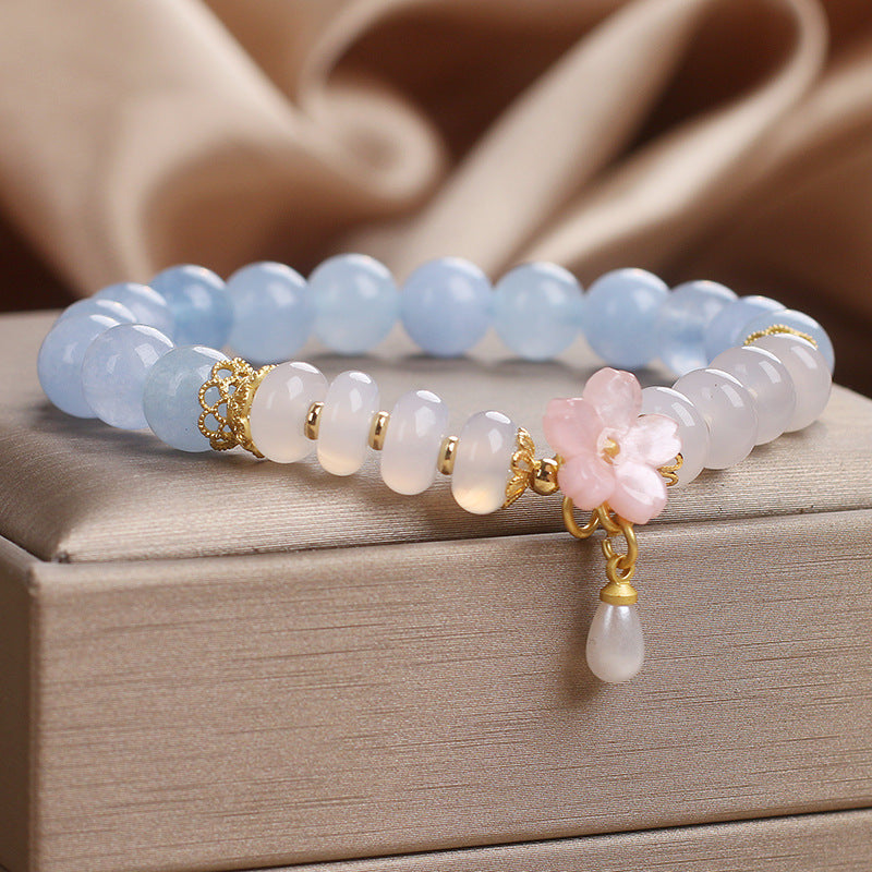Pulsera de cristal de aguamarina para mujer, fresca y dulce