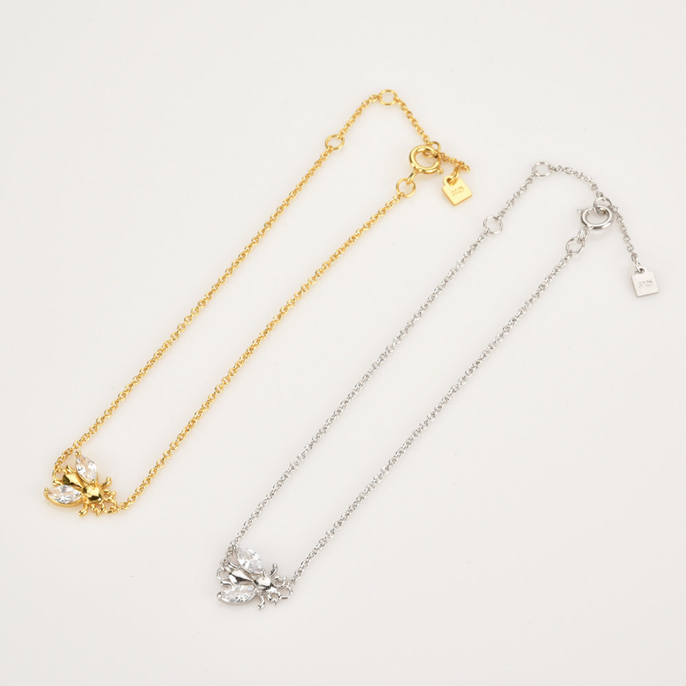 925 Sterling Silver Multi Adjustable Buckle White Zirconium Bee Bracelet