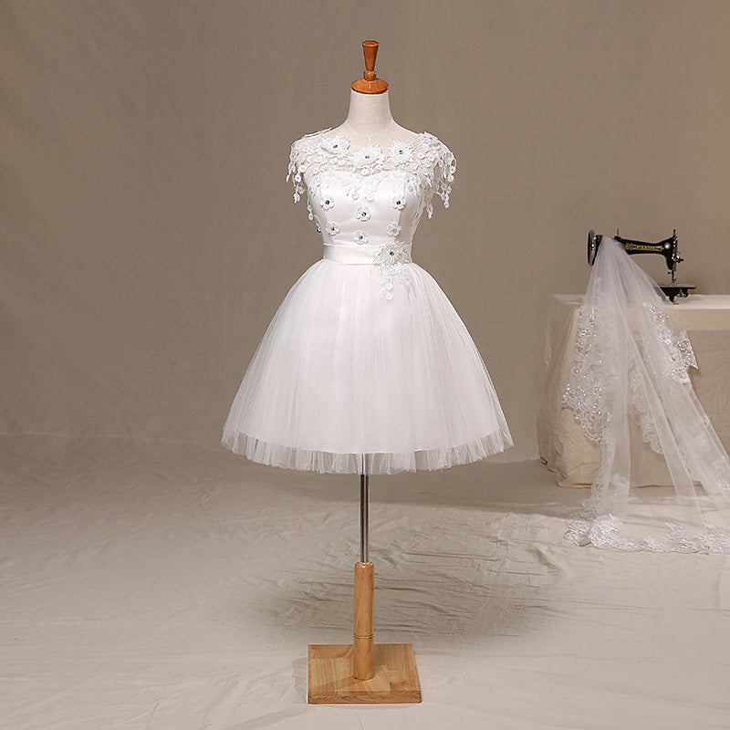 Verlobung Verlobung Hochzeit Party kurzer Rock Spitze, Spitze, Spitze, Spitze, Spitze, Blume, Schulterkleid und kleines Kleid D729