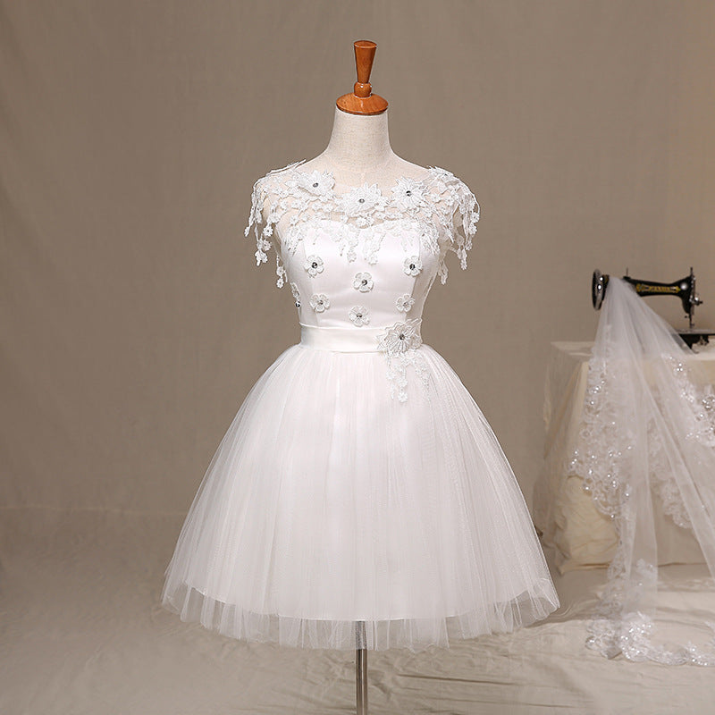 Verlobung Verlobung Hochzeit Party kurzer Rock Spitze, Spitze, Spitze, Spitze, Spitze, Blume, Schulterkleid und kleines Kleid D729