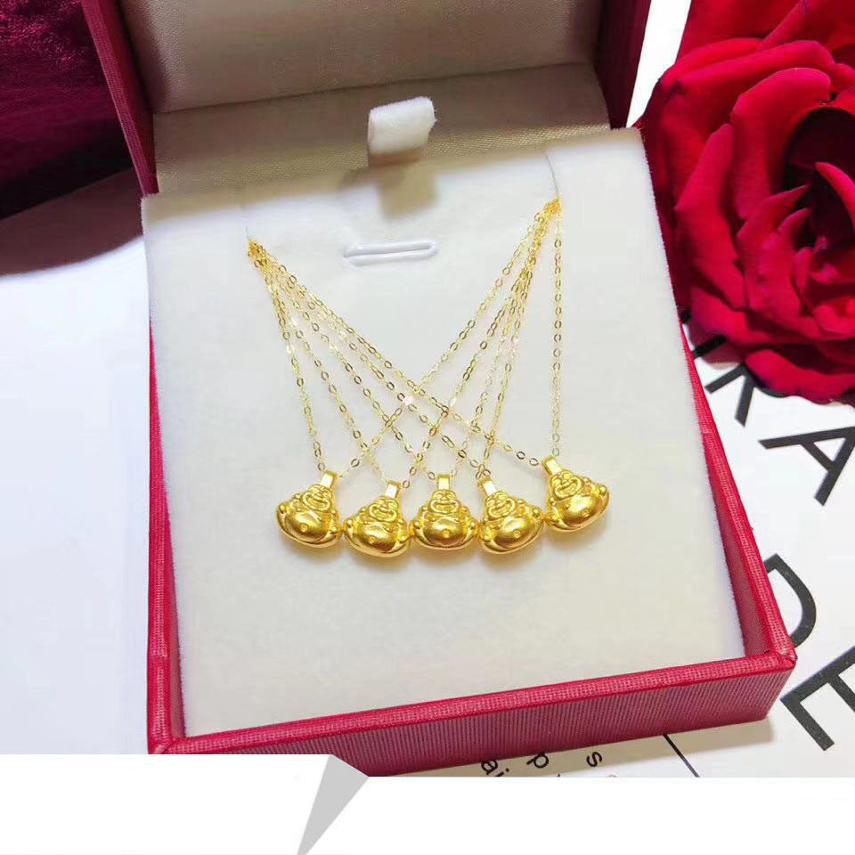 Gelbgold Buddha Anhänger 18K Gold Halskette