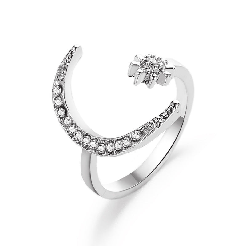 Anillos Abiertos de Luna y Estrella con Diamantes de Imitación, Joyería Personalizada de Moda para Mujer