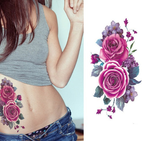 Pegatina de tatuaje de flores, boceto a color, pegatina de tatuaje de flores, peonías, rosas, ciruelos, pegatina de tatuaje