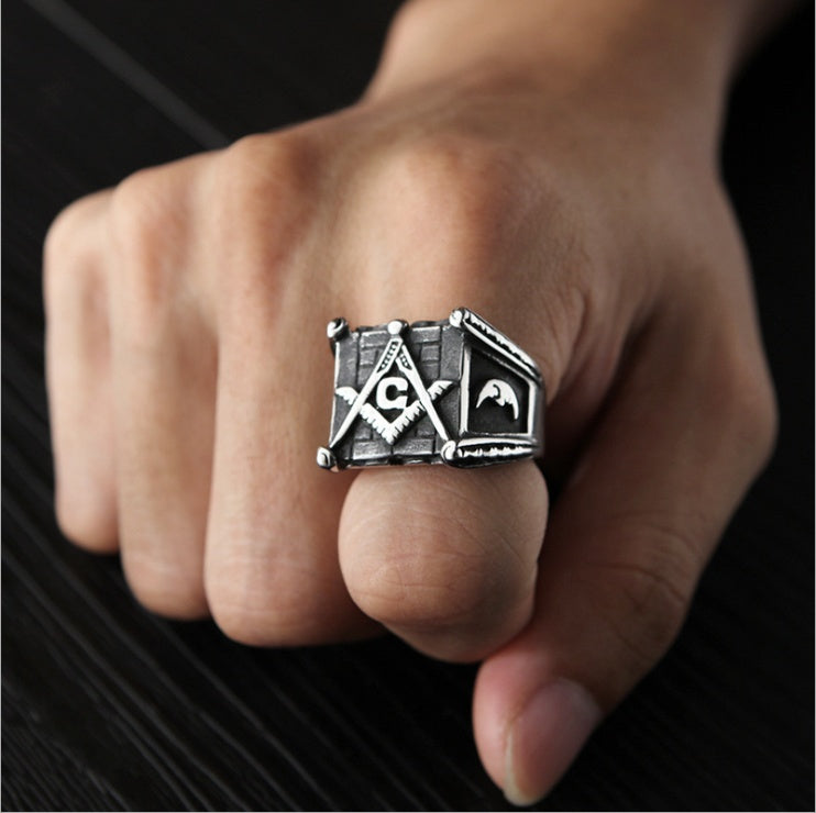 Männer-Freimaurerringe, Gold Sonne Mond, Punk, handgefertigt, hochglanzpolierter Silberschmuck für Herren
