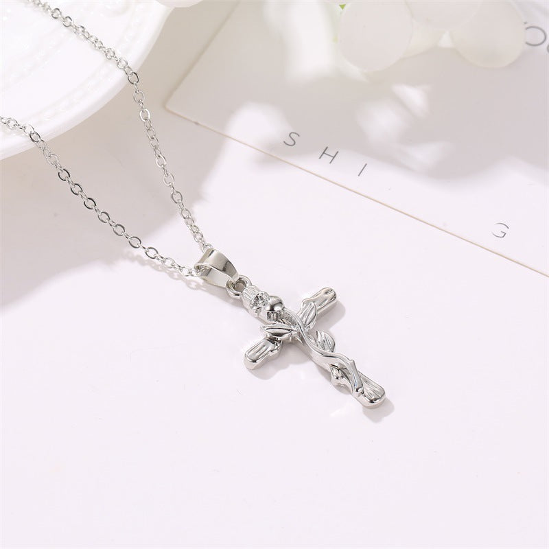 Klassische Vintage Blatt Jesus Kreuz Halskette