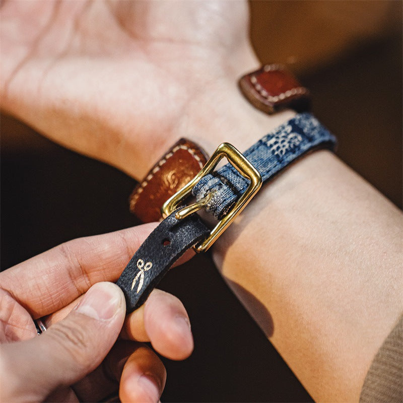 Vintage Patchwork Stitching Bracelet Brass