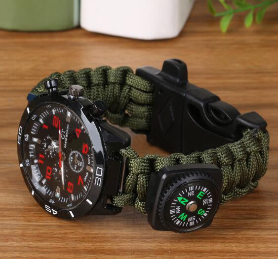 6-in-1 Outdoor Tactical EDC Survival Verstellbares Armband Kompass Rettung Paracord Campingausrüstung Werkzeuge