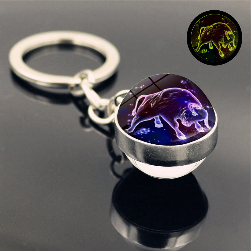 Leuchtender Schlüsselanhänger-Anhänger, doppelseitige Glaskugel, Schlüsselkette