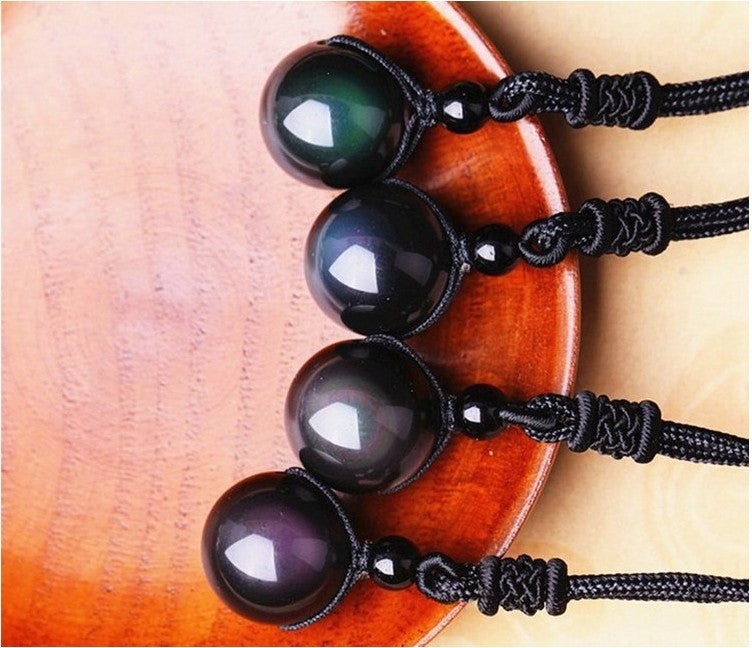 Natürlicher Obsidian Regenbogenauge Glücksperlen-Anhänger Halskette Polyesterseil-Kette Halskette Schmuck für Frauen