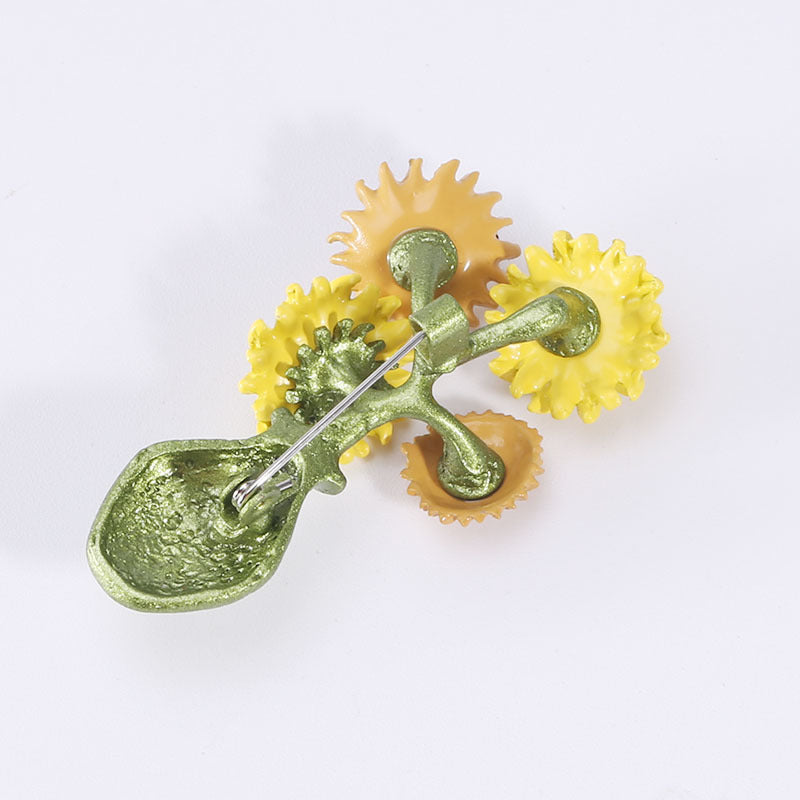 Broche Girasol Vintage Florero Cristal Esmalte Pins Joyería de Moda Camisa Cárdigan Solapa Broches Accesorios