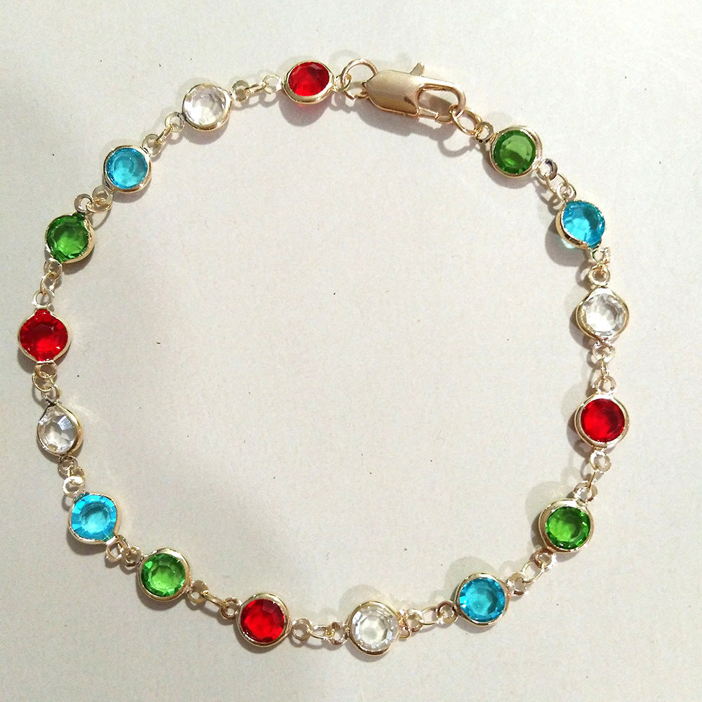Tobillera de cristal arcoíris microincrustada multicolor para mujer