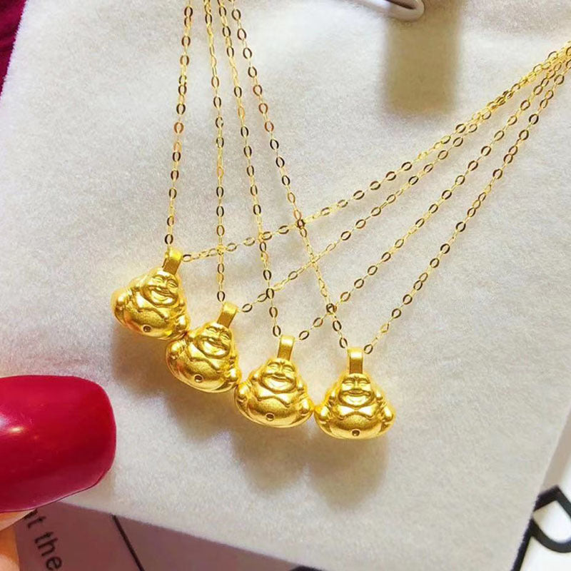 Gelbgold Buddha Anhänger 18K Gold Halskette