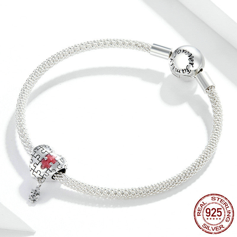 Liebes-Puzzle 925 Silberperlen Herzförmige DIY Armband Accessoires