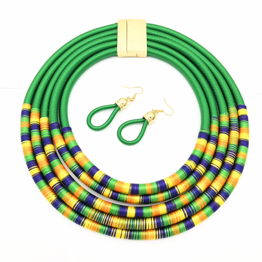 Afrikanische mehrschichtige Choker-Halsketten Ohrringe Schmucksets