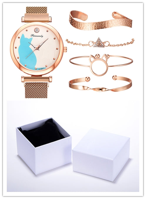 Conjunto de pulsera de reloj de gato para mujer