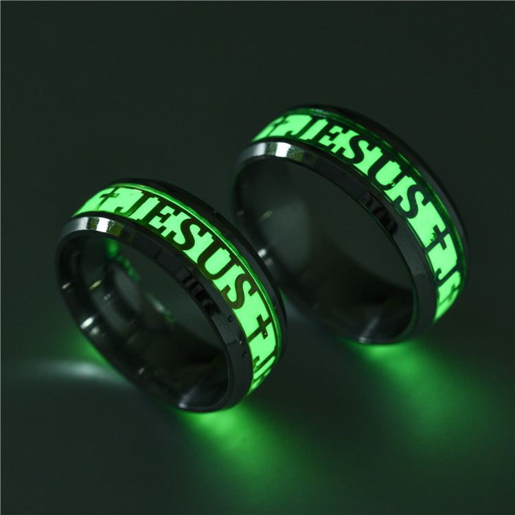 Neue europäische und amerikanische Mode leuchtende Christen Jesus Ring Persönlichkeit Original leuchtender Schmuck Hersteller Großhandel