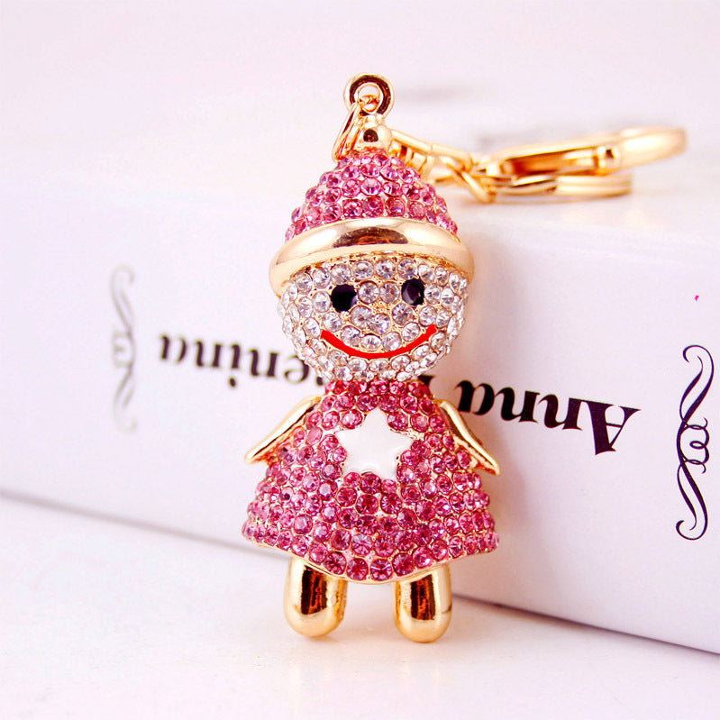 Regalos Artesanales Creativos Lindo Muñeco de Nieve Navideño con Llavero de Diamantes