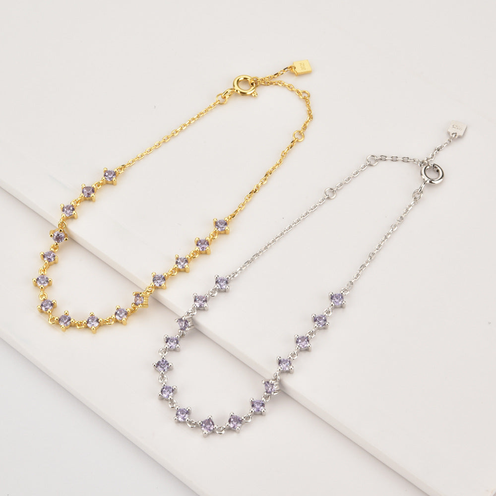 925 Sterling Silver Purple Stone Chain Bracelet