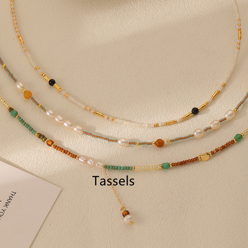 Women's Fashionable All-match Small Rice-shaped Beads Colorful Beaded Necklace
