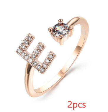 Nuevo Diseño Anillo Ajustable con Letra Inicial 26 Joyería de Moda para Mujeres Joyería Simple y Elegante