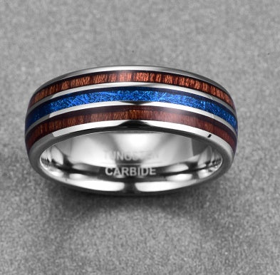 Nuncad polierter 8MM Herrenring aus hawaiianischem Koaholz, echte Größe, Eheringe, Blau-Vermiculit