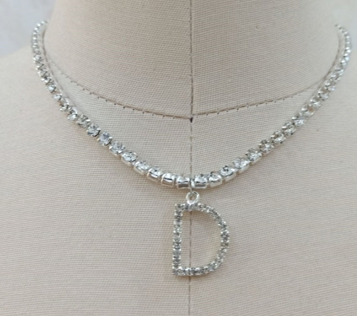 Custom silver tennis personalized name choker initial letter pendant necklace