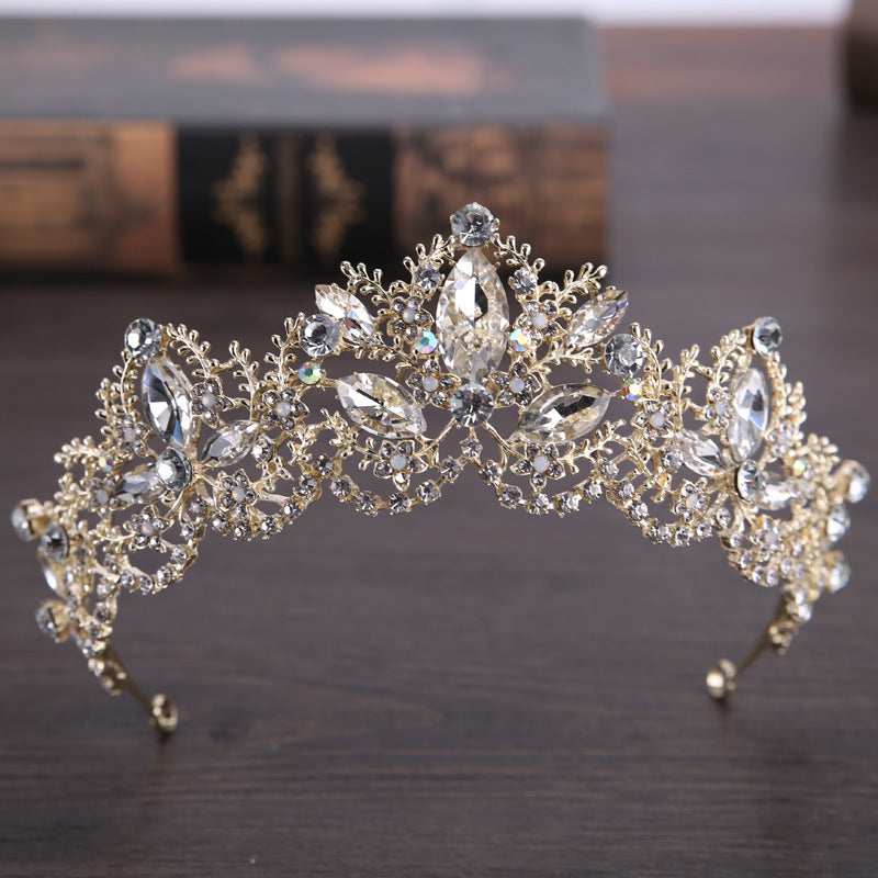 Neue Mode Barock Luxus Kristall AB Brautkrone Tiara Hellgoldene Tiara Diademe für Frauen Braut Haar Hochzeit Accessoires
