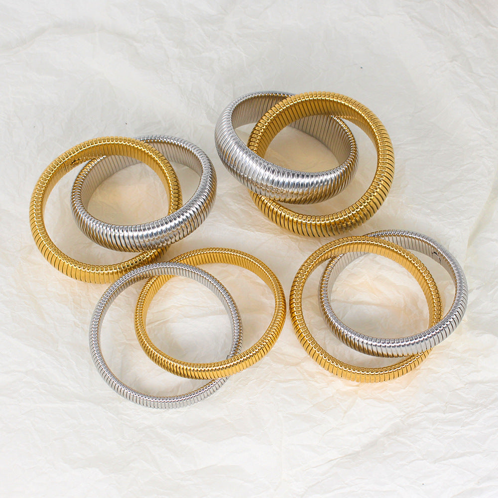Edelstahl Mode Doppelring Goldenes Armband