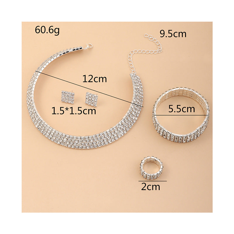 Schmuckset Elegante Strass-Quadrat-Ohrstecker-Halskette