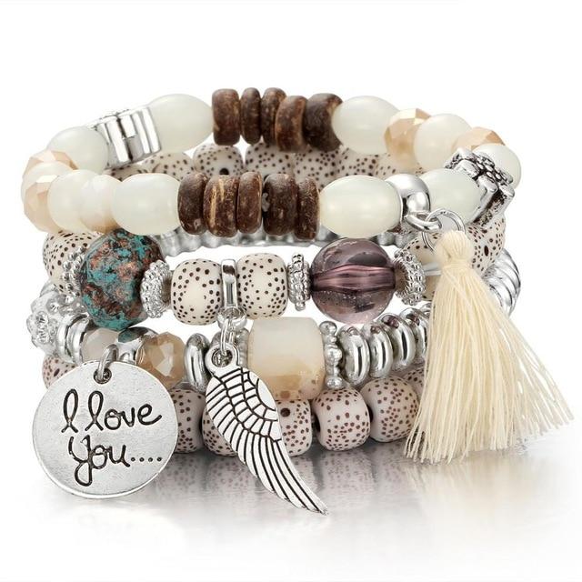 Moda multicapa de cristal de lava cuentas con alas y borlas pulseras y brazaletes Pulseras Mujer Joyería para regalo de mujer