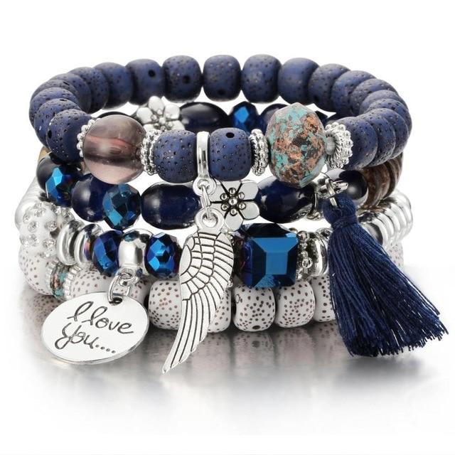 Moda multicapa de cristal de lava cuentas con alas y borlas pulseras y brazaletes Pulseras Mujer Joyería para regalo de mujer