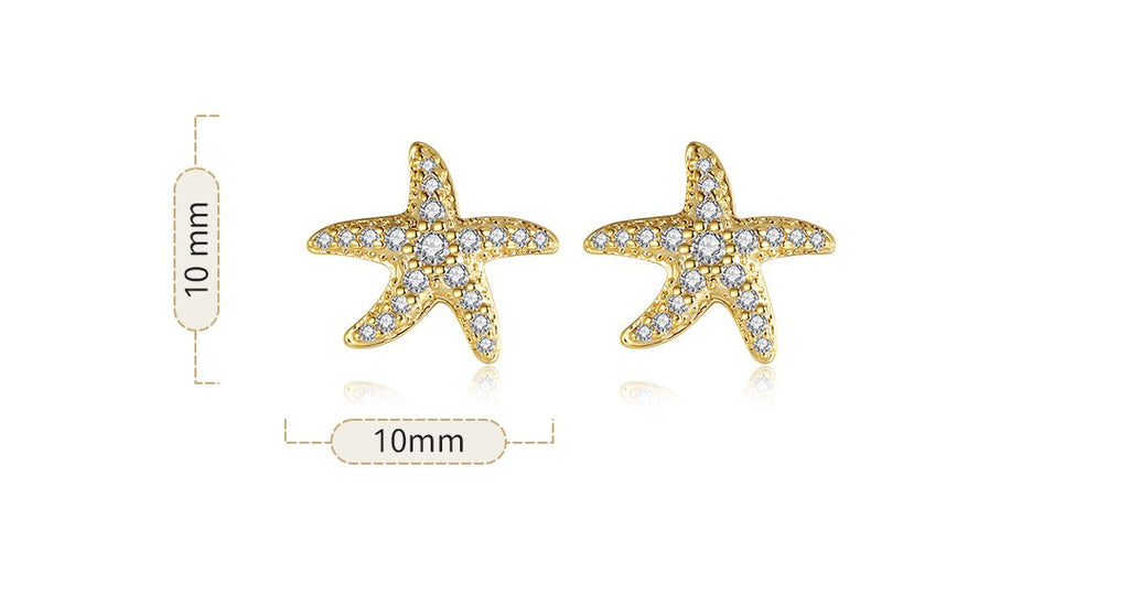 Pendientes de tuerca de estrella de mar de diamante completo para mujer, diseño avanzado