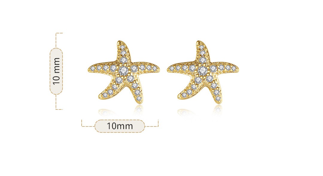 Pendientes de tuerca de estrella de mar de diamante completo para mujer, diseño avanzado