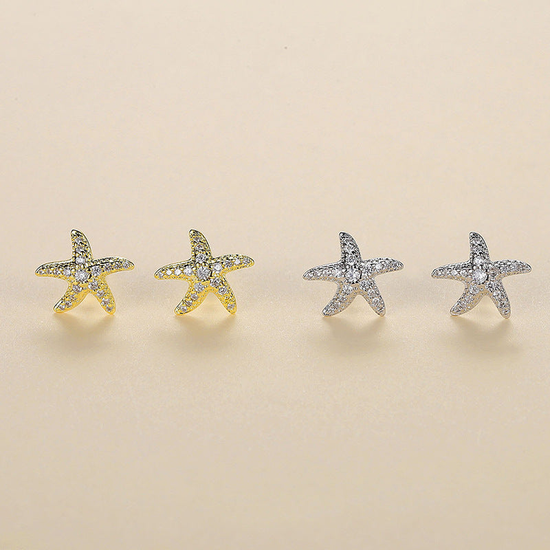 Pendientes de tuerca de estrella de mar de diamante completo para mujer, diseño avanzado