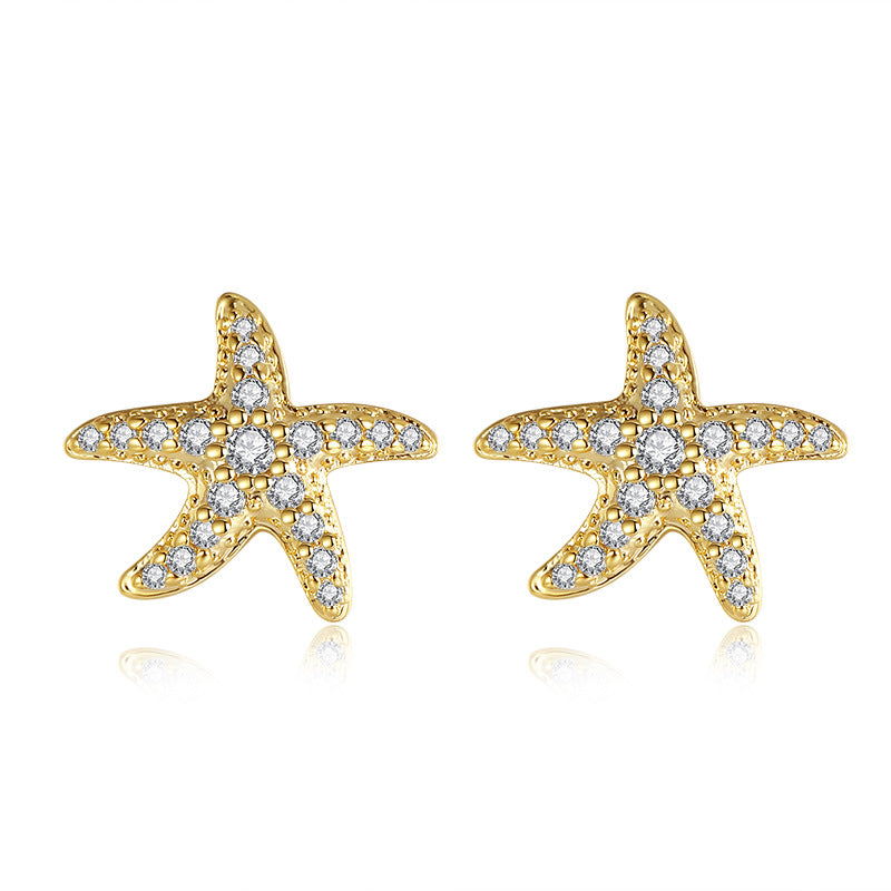 Pendientes de tuerca de estrella de mar de diamante completo para mujer, diseño avanzado