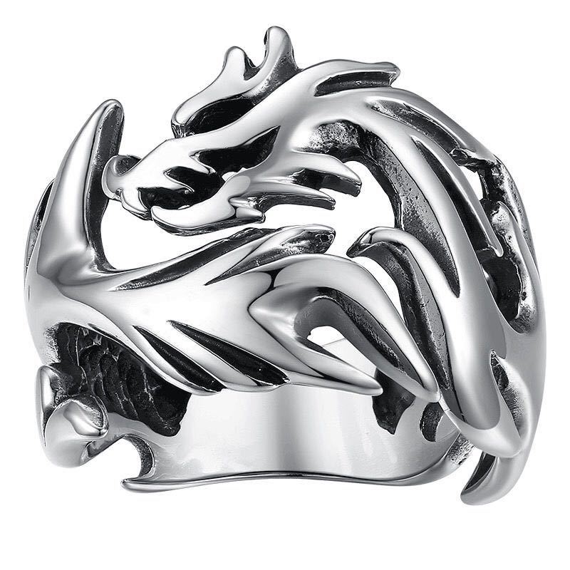 Flammen-Drachen-Silberring Herren