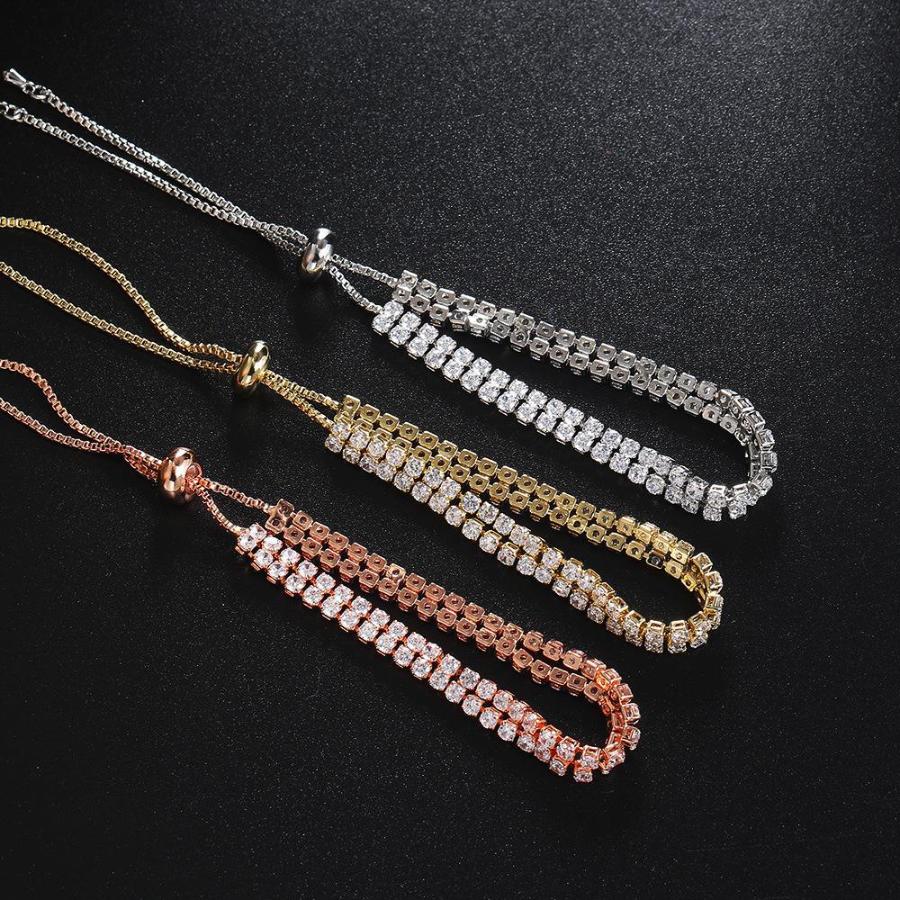 Pulsera de moda de doble fila de circonitas para mujer Pulsera de diamantes de imitación
