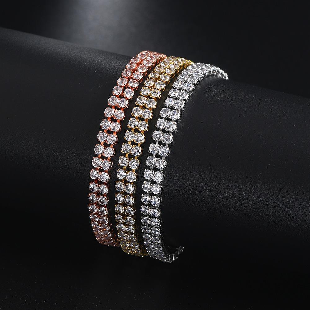 Modisches Armband mit doppelreihigen Zirkonia für Damen, Strass-Armband