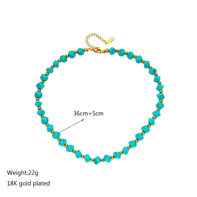 Türkise französische Retro-Perlenkette für Damen