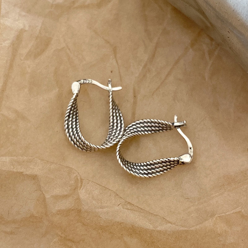 Aretes de clip de tuerca de plata esterlina 925 retro trenzados