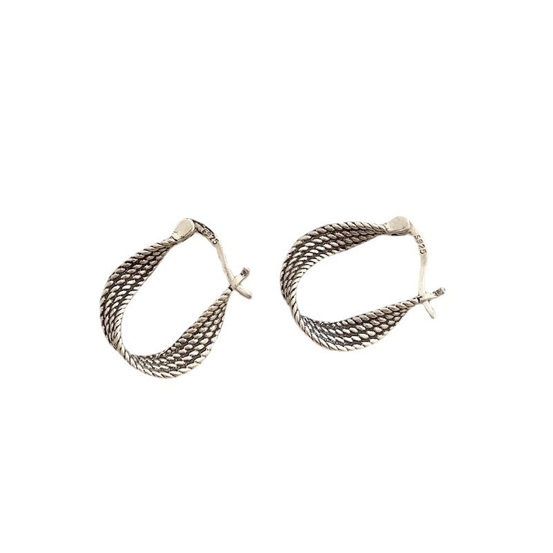 Aretes de clip de tuerca de plata esterlina 925 retro trenzados