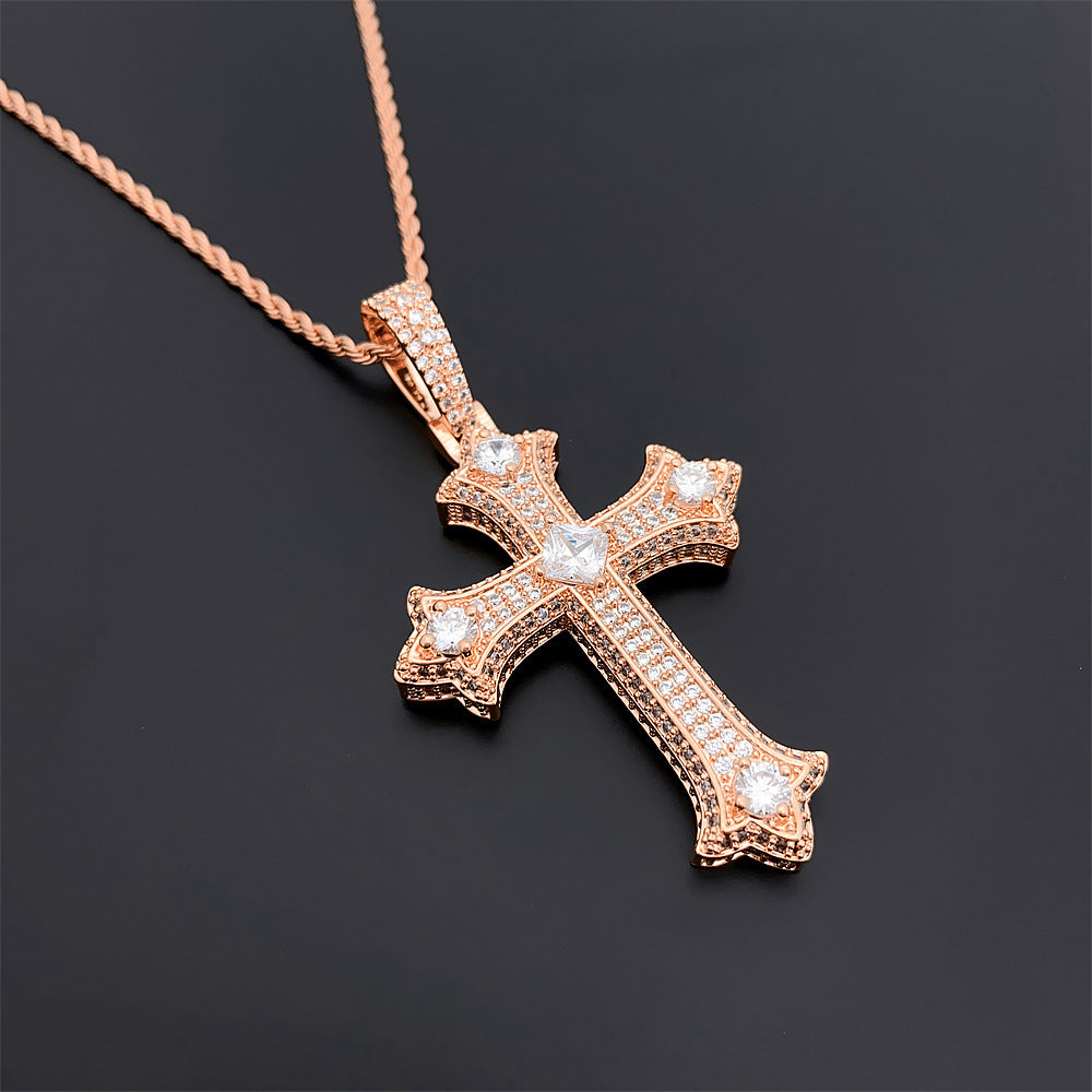 Kupfer eingelegte 5A Zirkon Kreuz Anhänger Halskette Ornament