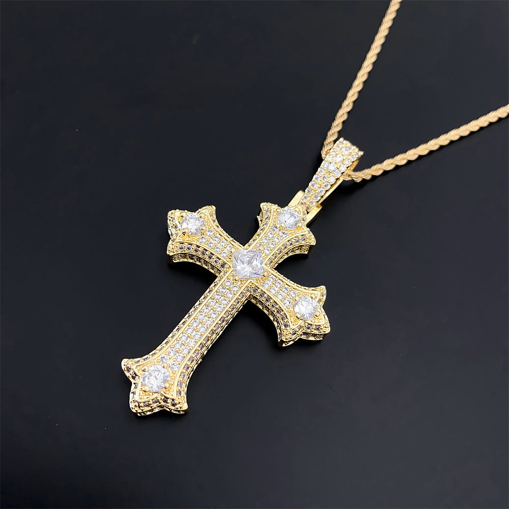 Kupfer eingelegte 5A Zirkon Kreuz Anhänger Halskette Ornament