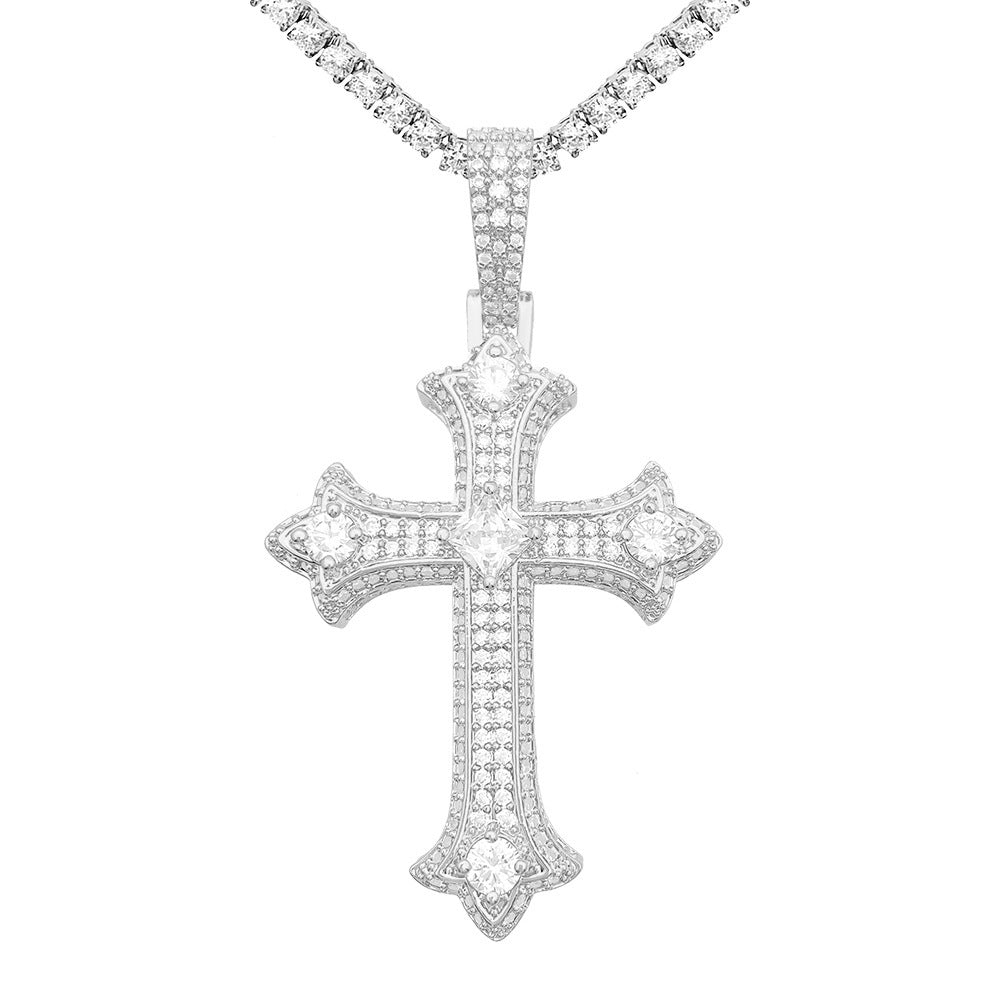 Kupfer eingelegte 5A Zirkon Kreuz Anhänger Halskette Ornament