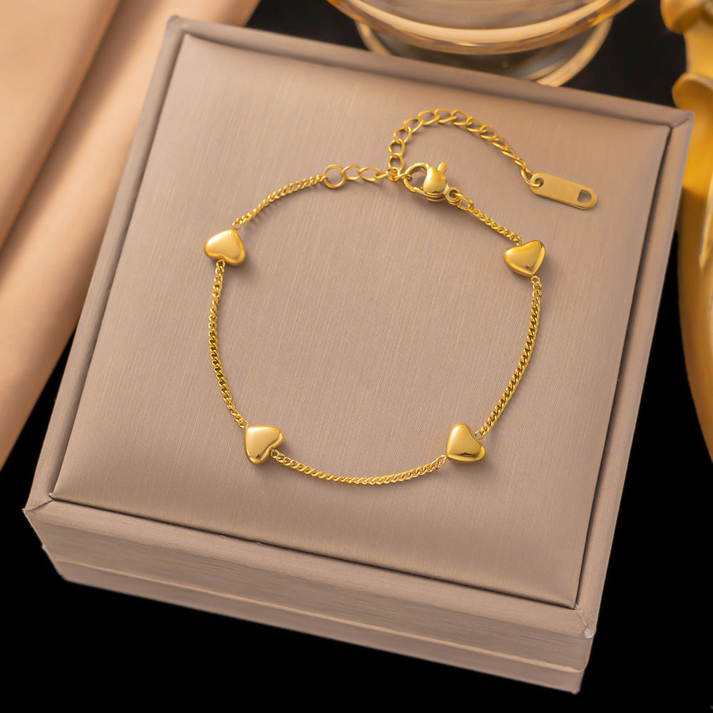 Süße Eleganz Kleine Liebe Titan-Stahl-Halskette Leichter Luxus Pfirsich-Herz-Armband