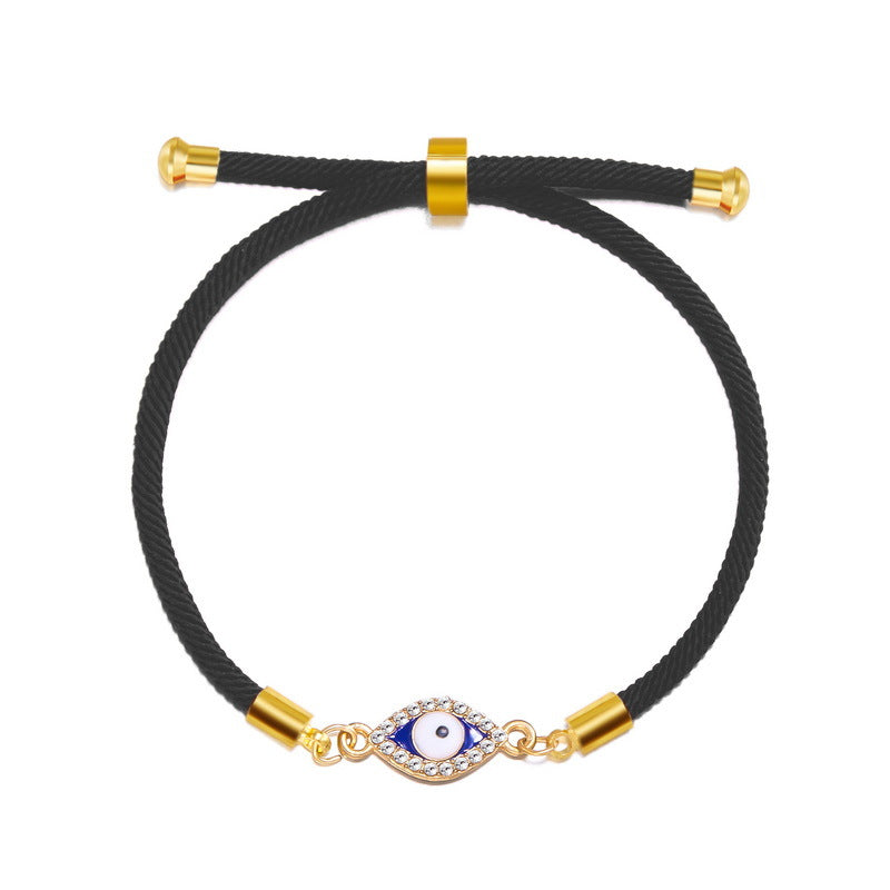 Evil Blue Eyes Alloy Oil Dripping Devil's Eye Diamond-embedded Pull Bracelet