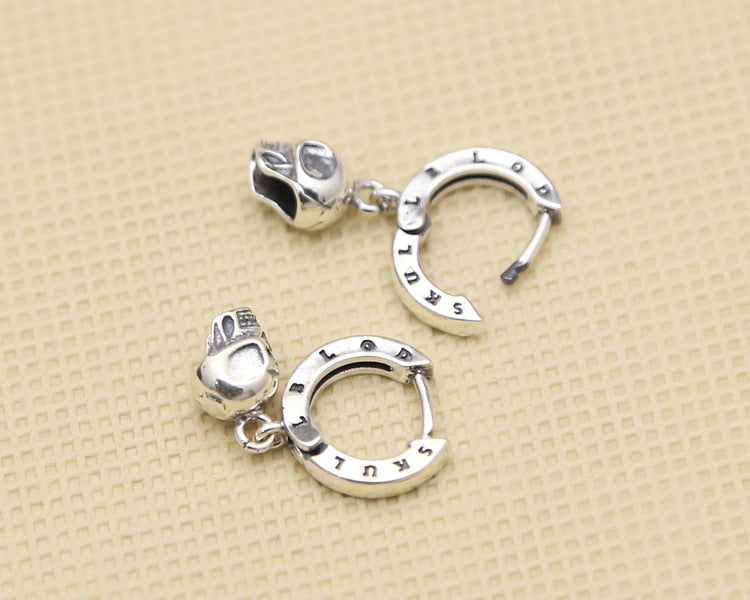 S925 Pendientes de moda de plata esterlina Anillo de calavera