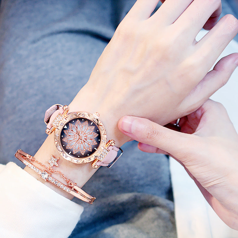 Reloj de cuarzo informal giratorio para mujer, estilo red
